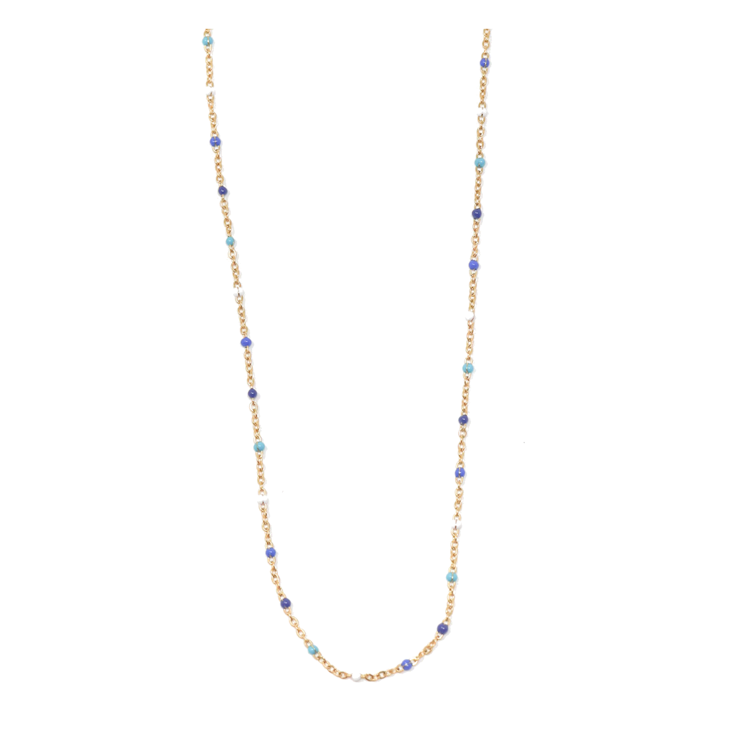 18K Gold Blue & Turquoise Bead Station Necklace