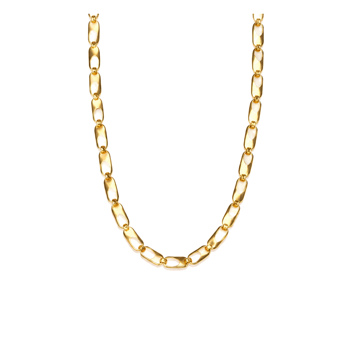 18K Gold Flat Rectangle Link Chain Necklace