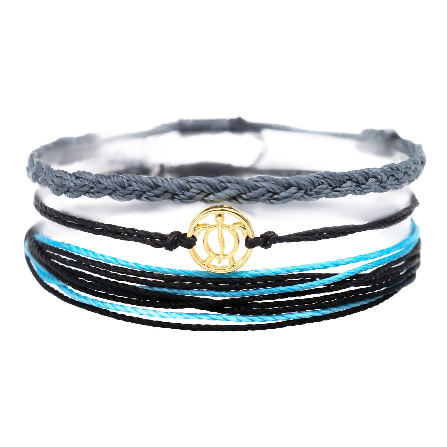 black blue sea turtle string bracelet stack