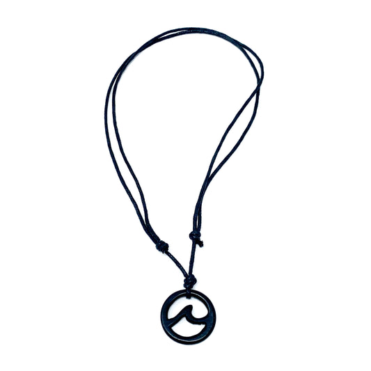 bali hand carved wooden wave pendant necklace