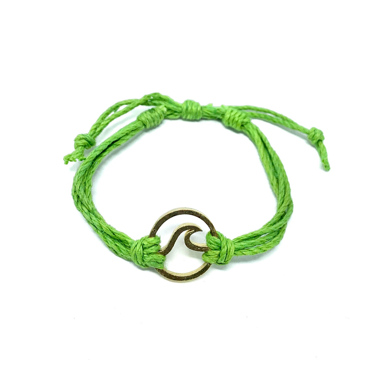 gold wave pendant green string bracelet