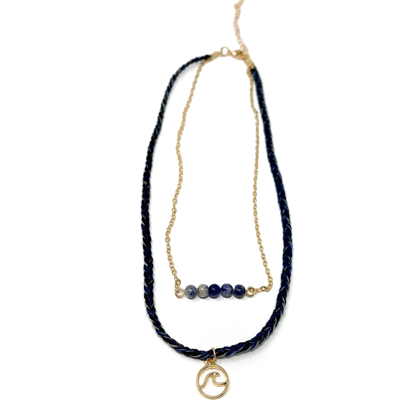 charming shark blue wave pendant layered necklace