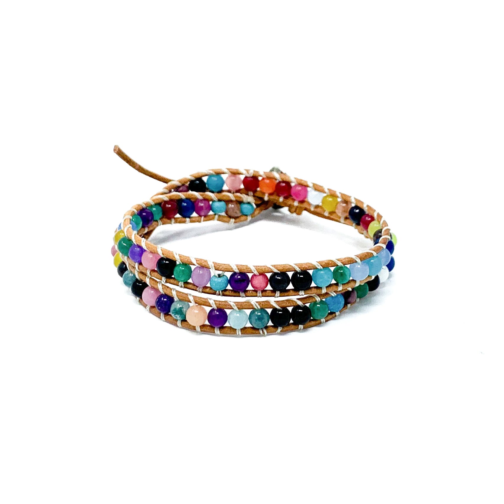 multi color double wrap stone beaded bracelet for women