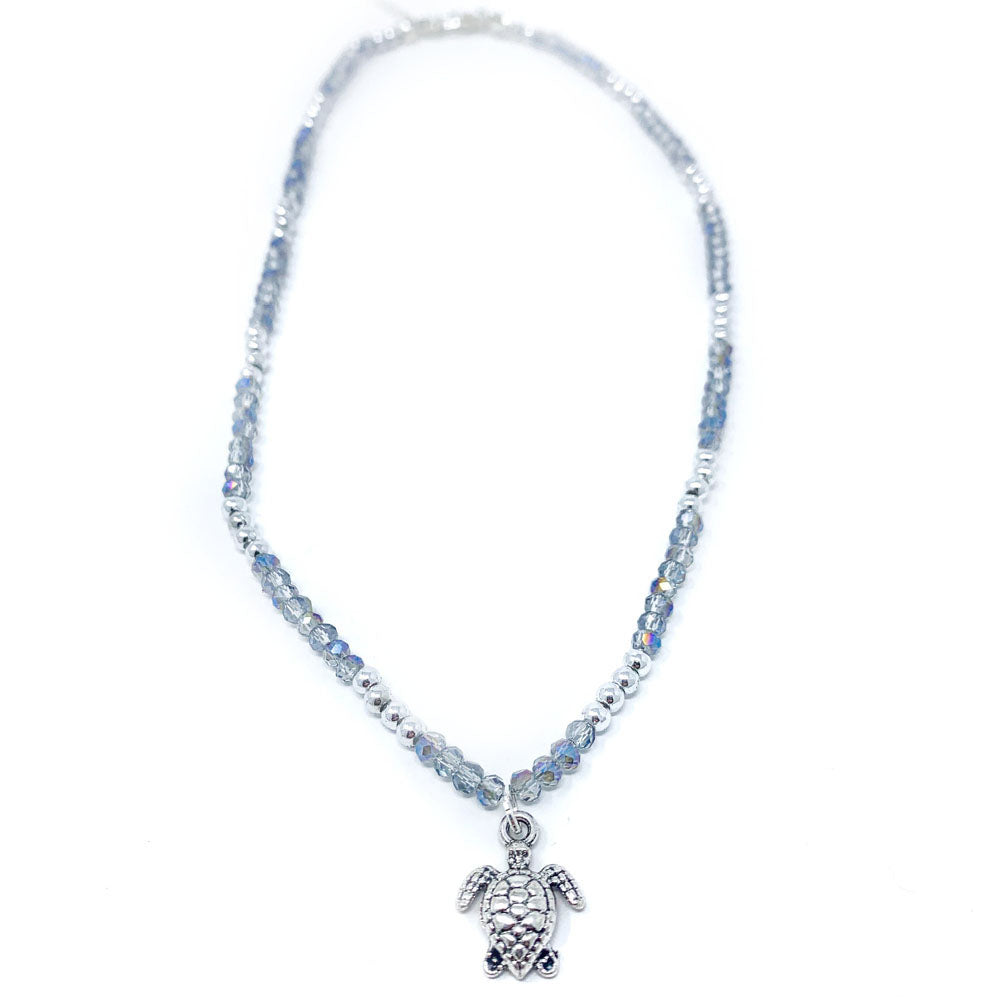light blue beaded turtle necklace