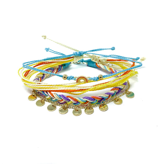 rainbow charm string bracelet stack