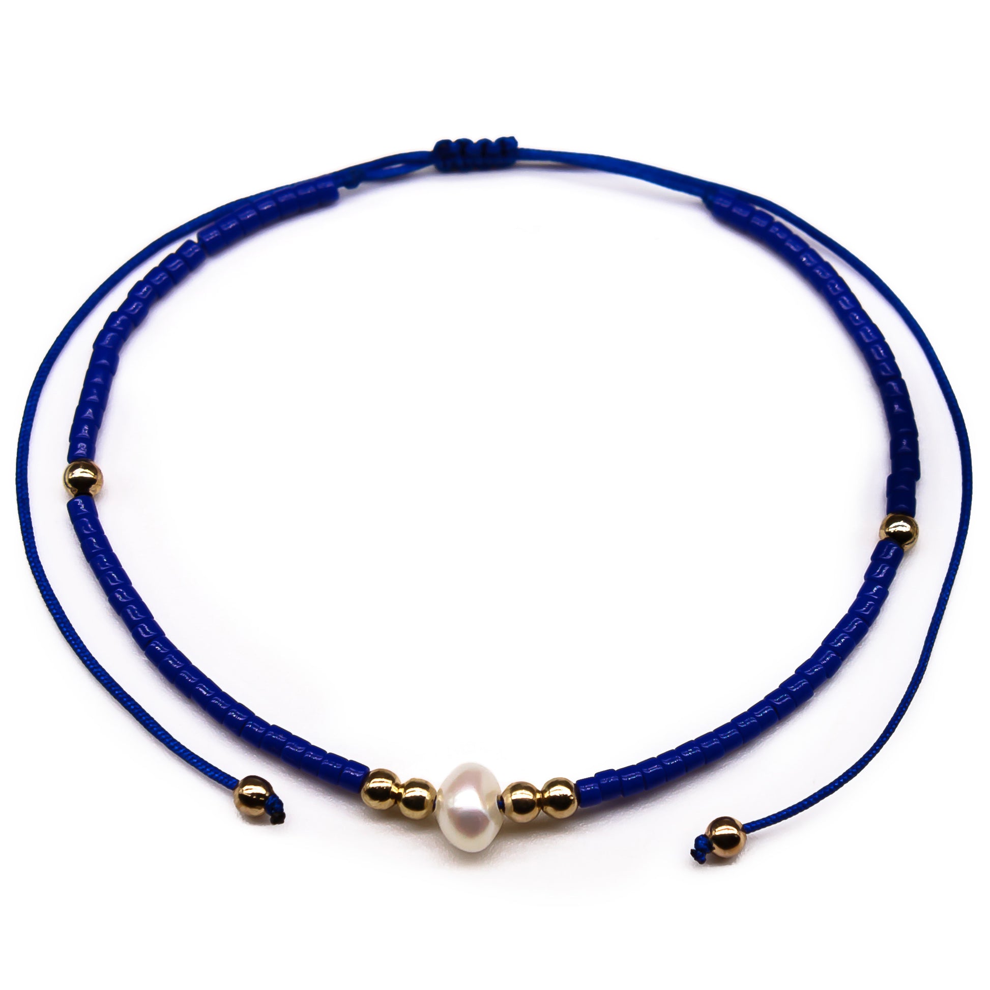 pearl dark blue beaded seed bead string bracelet
