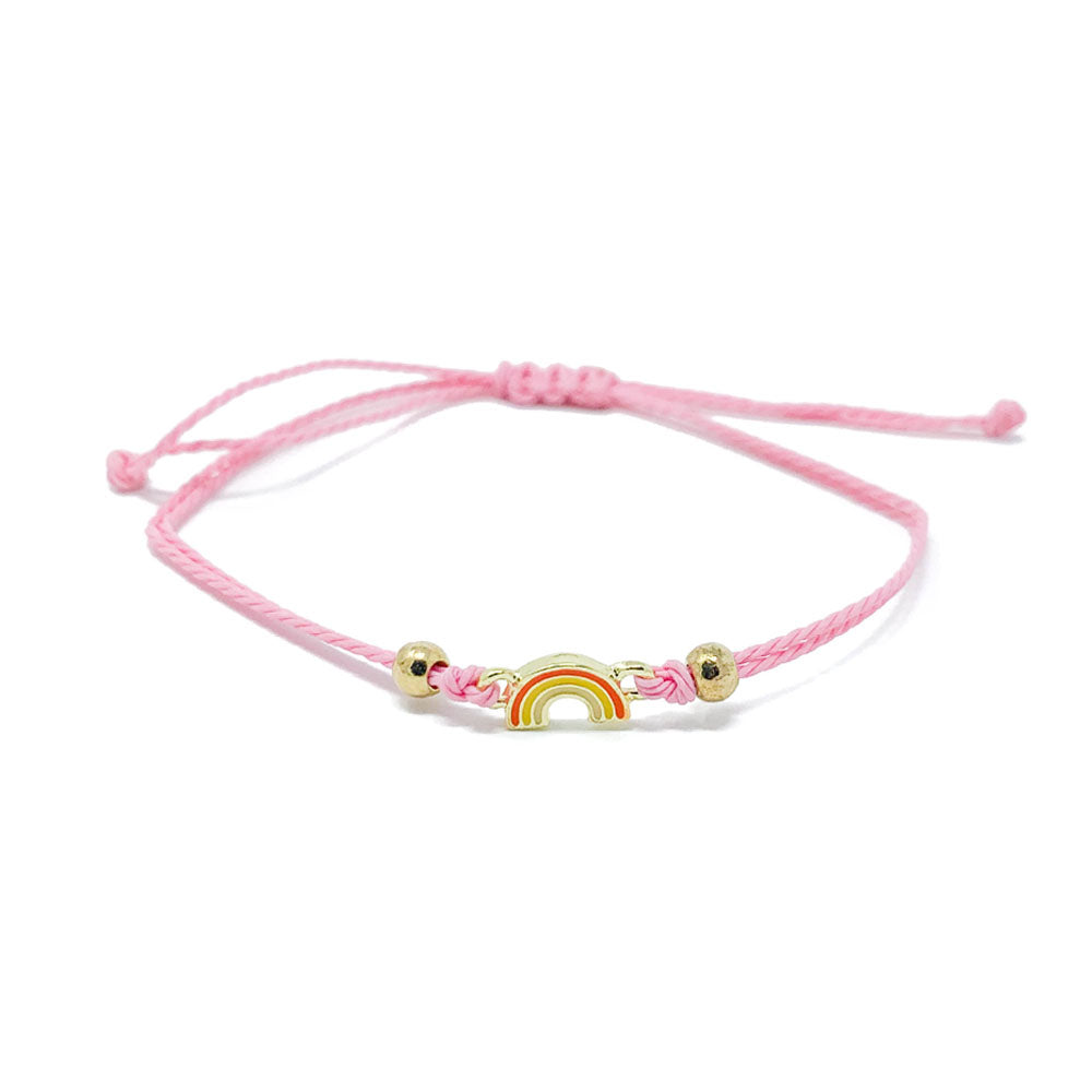 Pink Rainbow Charm Single String Bracelet 