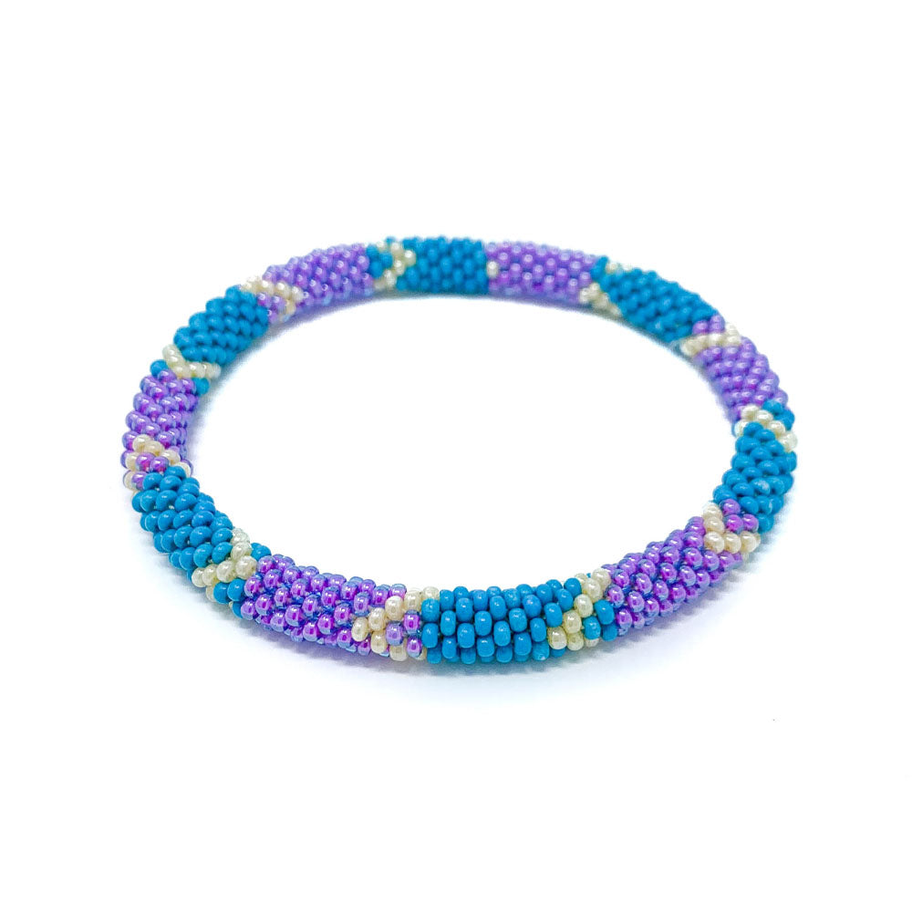 Blue Purple Beaded Roll On Bracelet