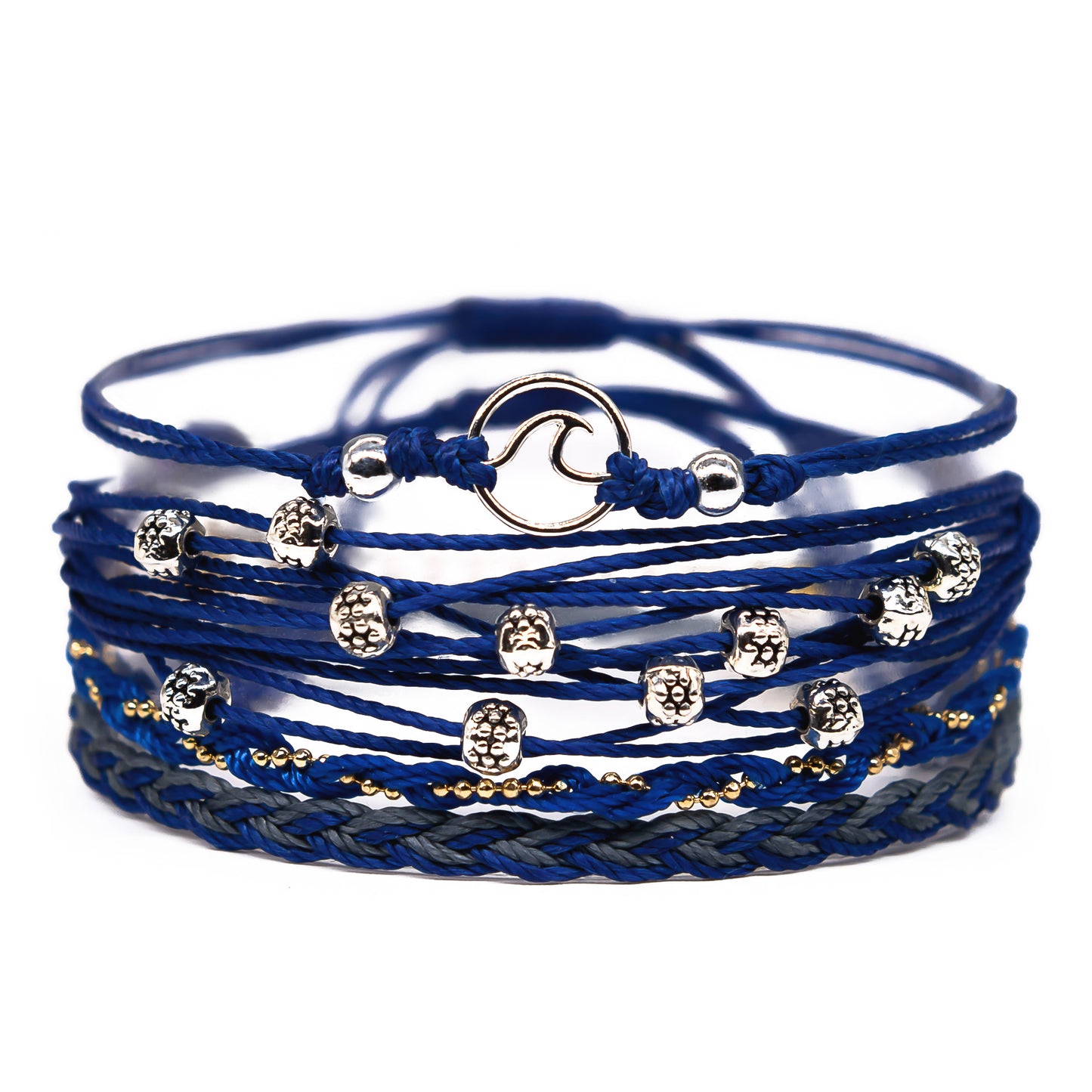 charming shark dark blue navy wave charm string bracelet stack