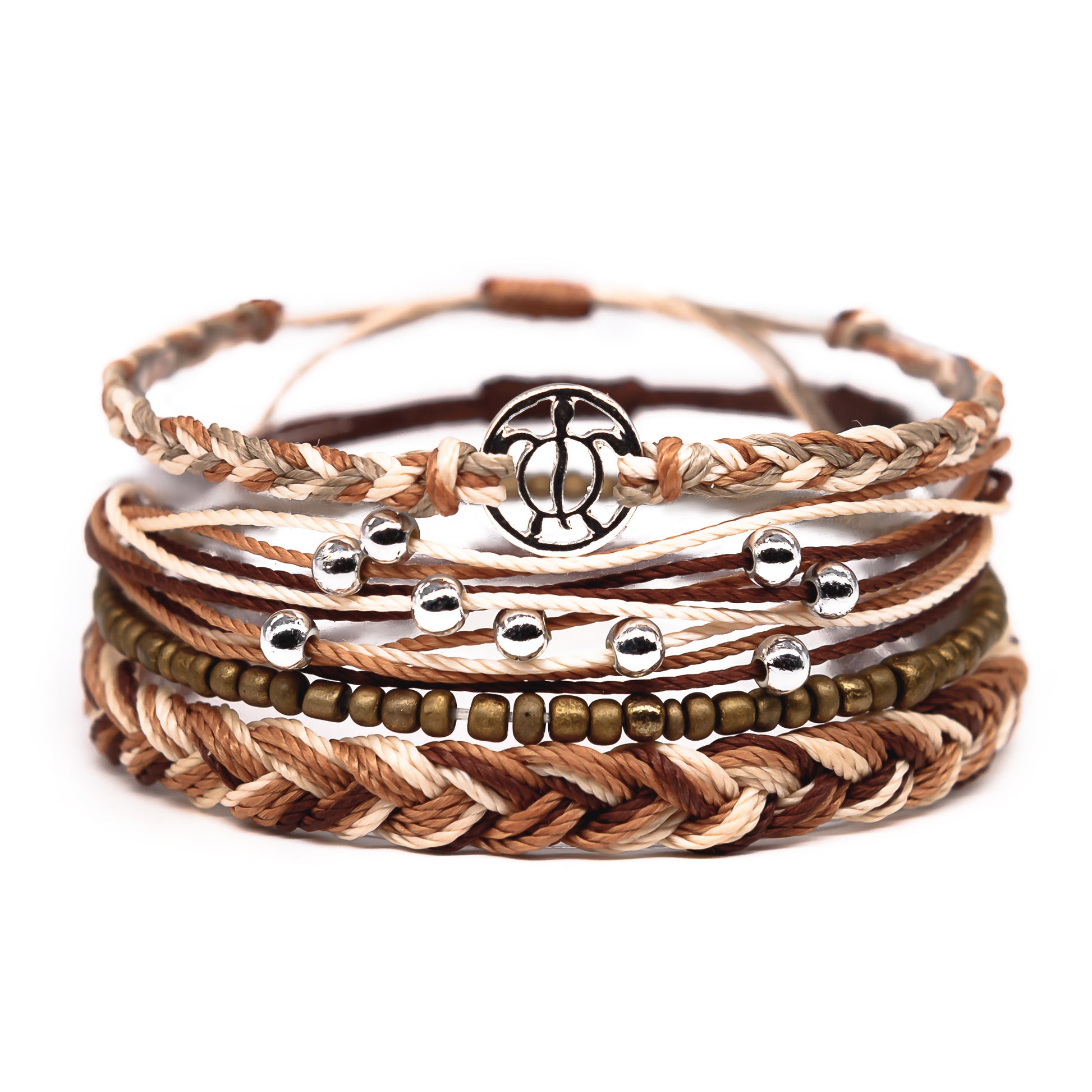 tan brown cute girls beach style sea turtle string bracelet stack