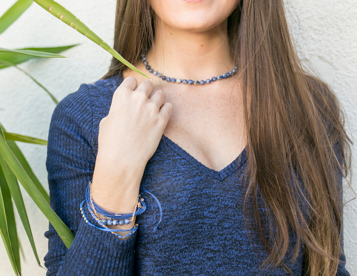 sodalite semi precious stone beaded necklace