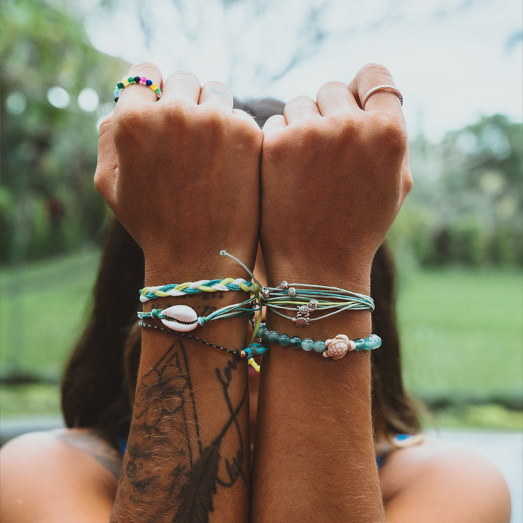 Cowrie Shell with Turtle Gems Bracelet Stack