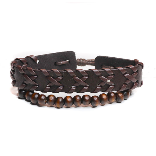 Brown Leather Strap Bracelet Duo