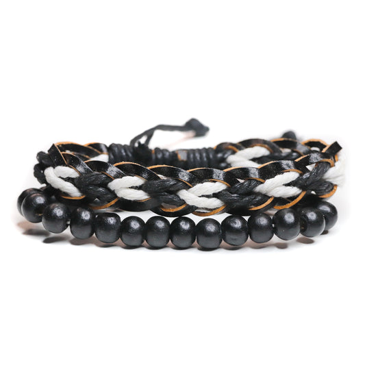 Braided Leather Rope Bracelet Duo
