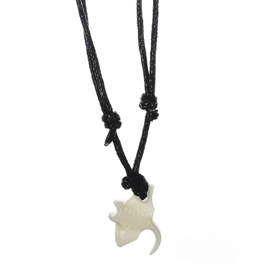 Bone Carved Manta Ray Necklace - Mini