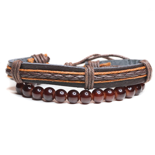 Leather Beaded Bracelet Duo