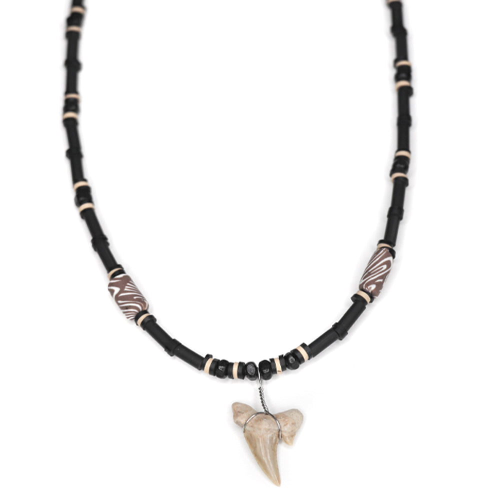 Real Shark Tooth Necklace – Large Makoshark Teeth, Blue Cord, Wood Beads – Adjustable – Australia