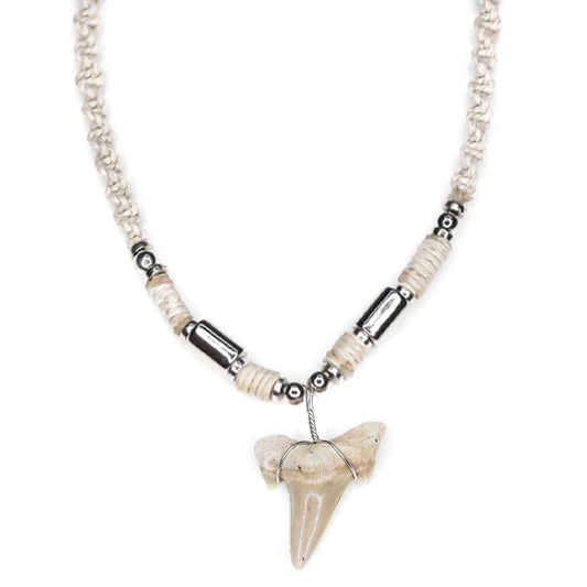 tan braided men's sharks tooth necklace