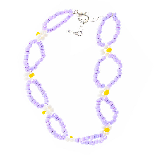 womens purple flower beaded anklet