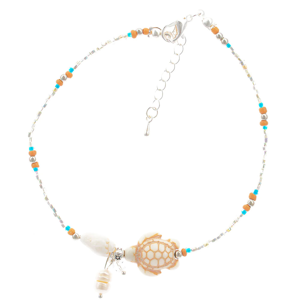 anklet, turtle, shell,  beaded, beach style, boho style