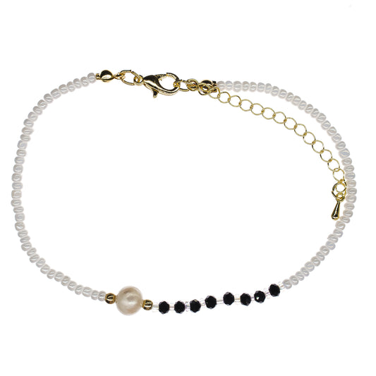 Faceted Beaded Pearl Anklet