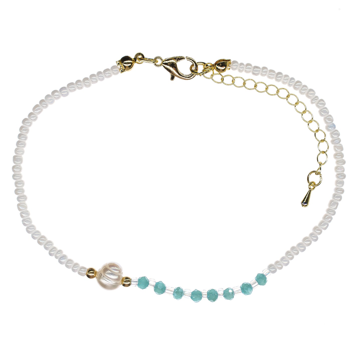 Faceted Beaded Pearl Anklet