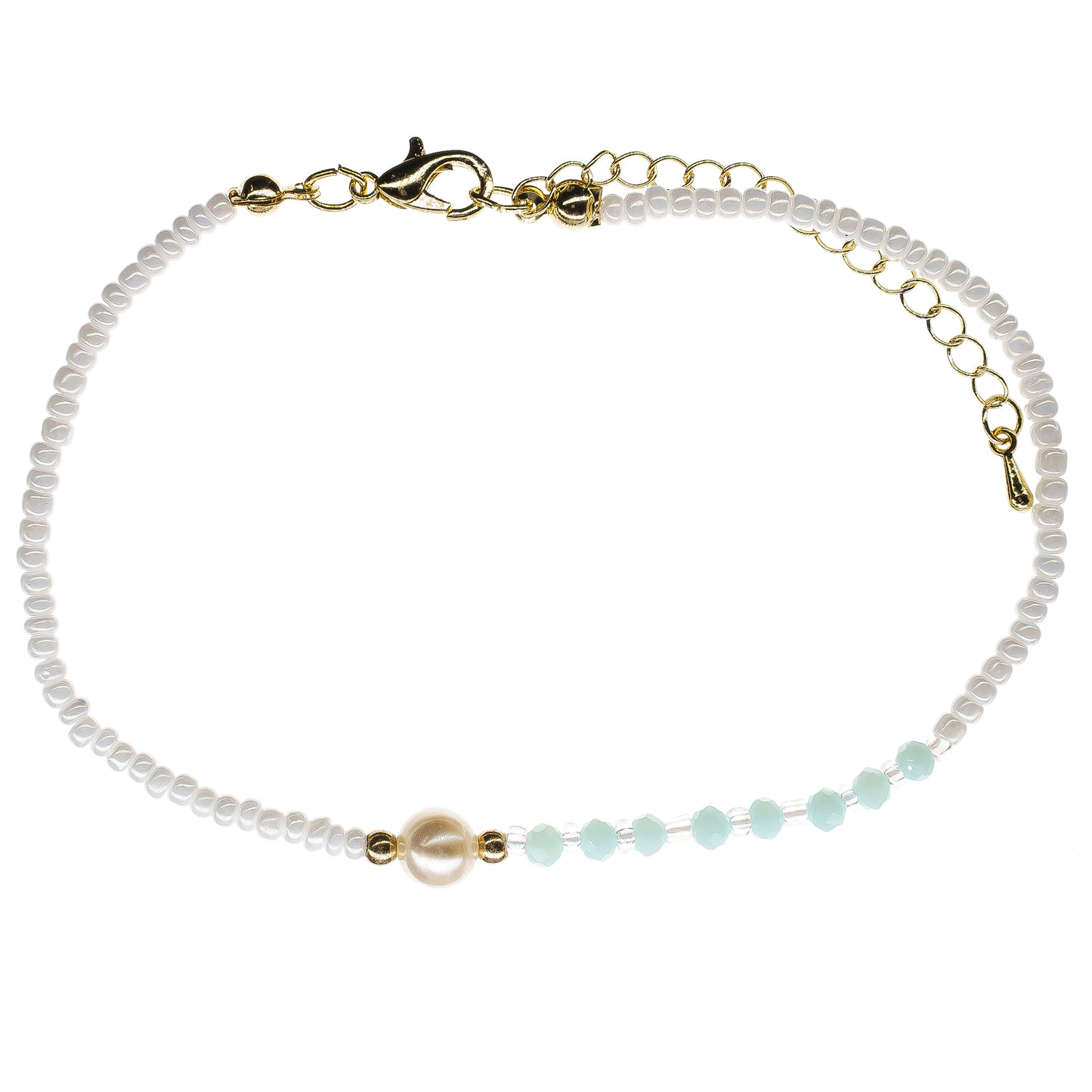 Faceted Beaded Pearl Anklet
