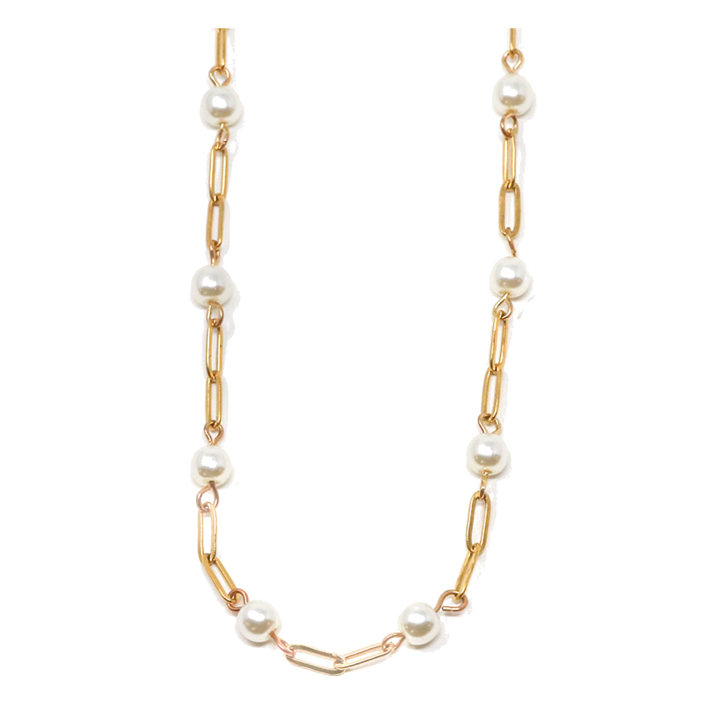 18K Gold Pearl & Paperclip Chain Necklace