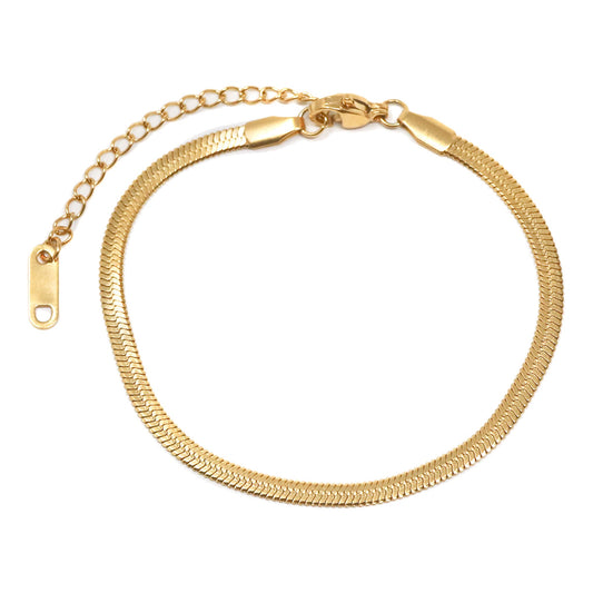 18K Gold Herringbone Chain Bracelet