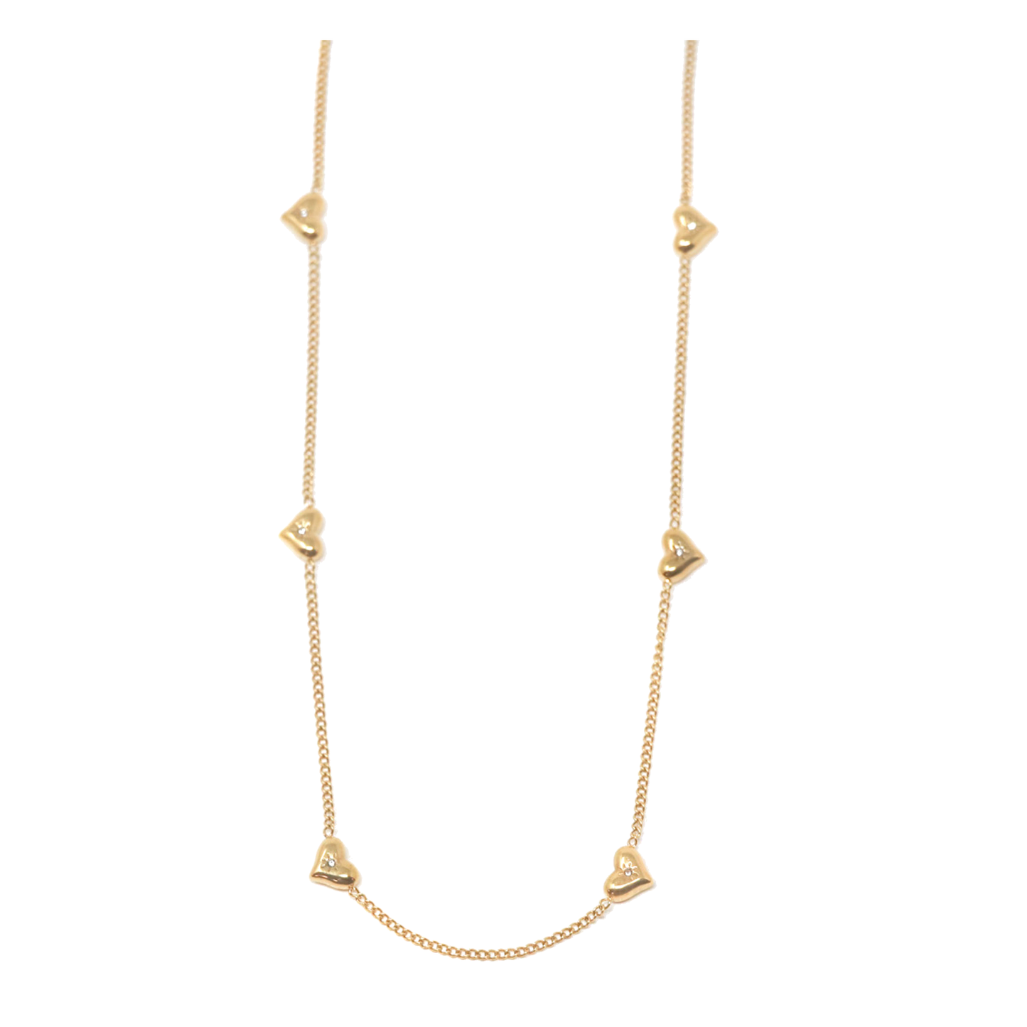 18K Gold Multi-Heart Station Necklace
