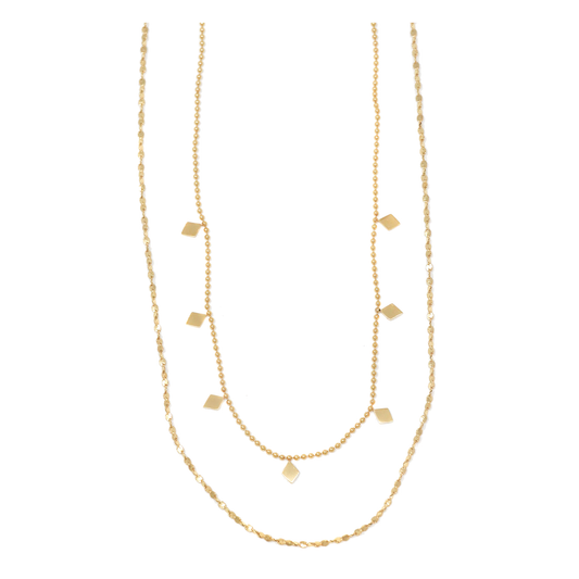 18K Gold Double-Layer Diamond Charm Necklace