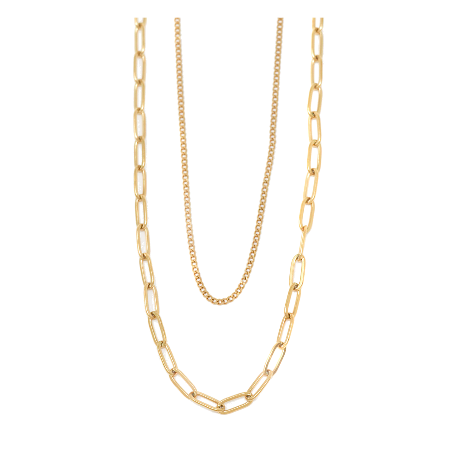 18K Gold Double-Layer Paperclip & Curb Chain Necklace