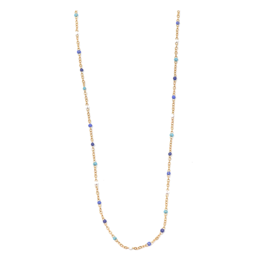 18K Gold Blue & Turquoise Bead Station Necklace