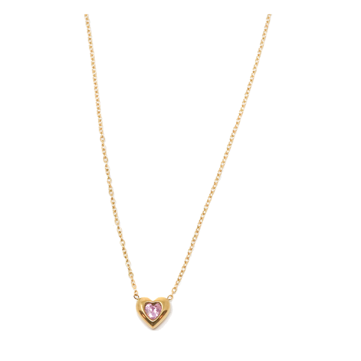 18K Gold Pink Crystal Heart Pendant Necklace