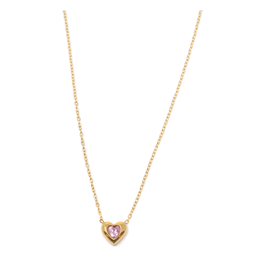 18K Gold Pink Crystal Heart Pendant Necklace