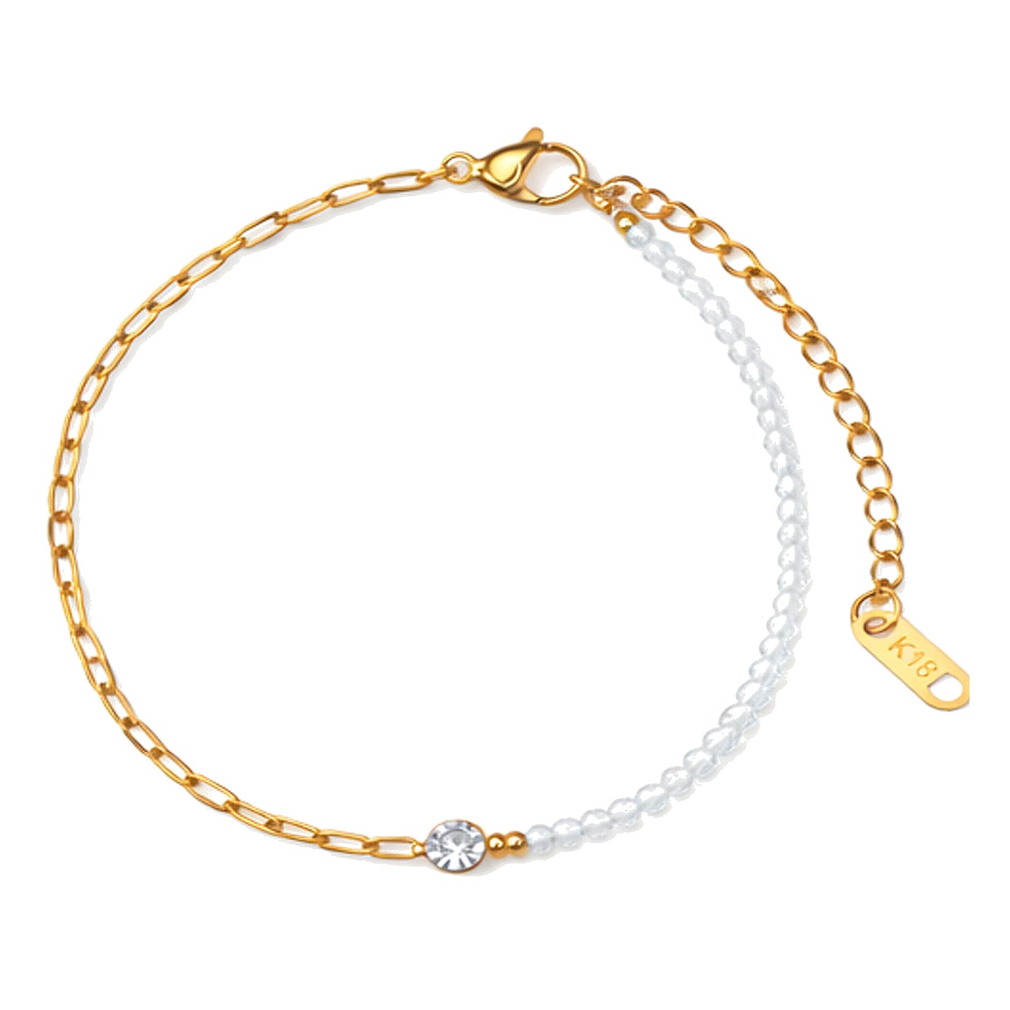18K Gold Beaded Crystal Center Bracelet