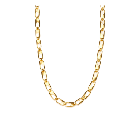18K Gold Flat Rectangle Link Chain Necklace