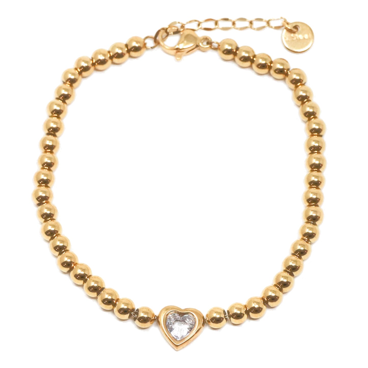 18K Gold Beaded Heart Crystal Bracelet