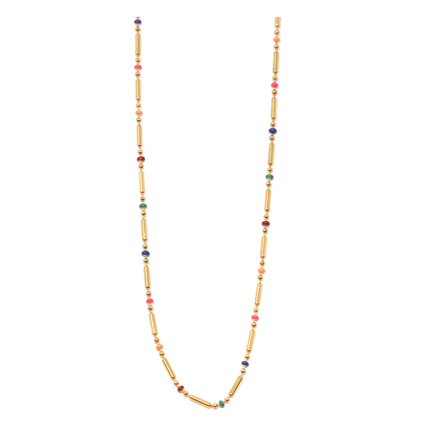 18K Gold Bar & Multi-Color Bead Station Necklace