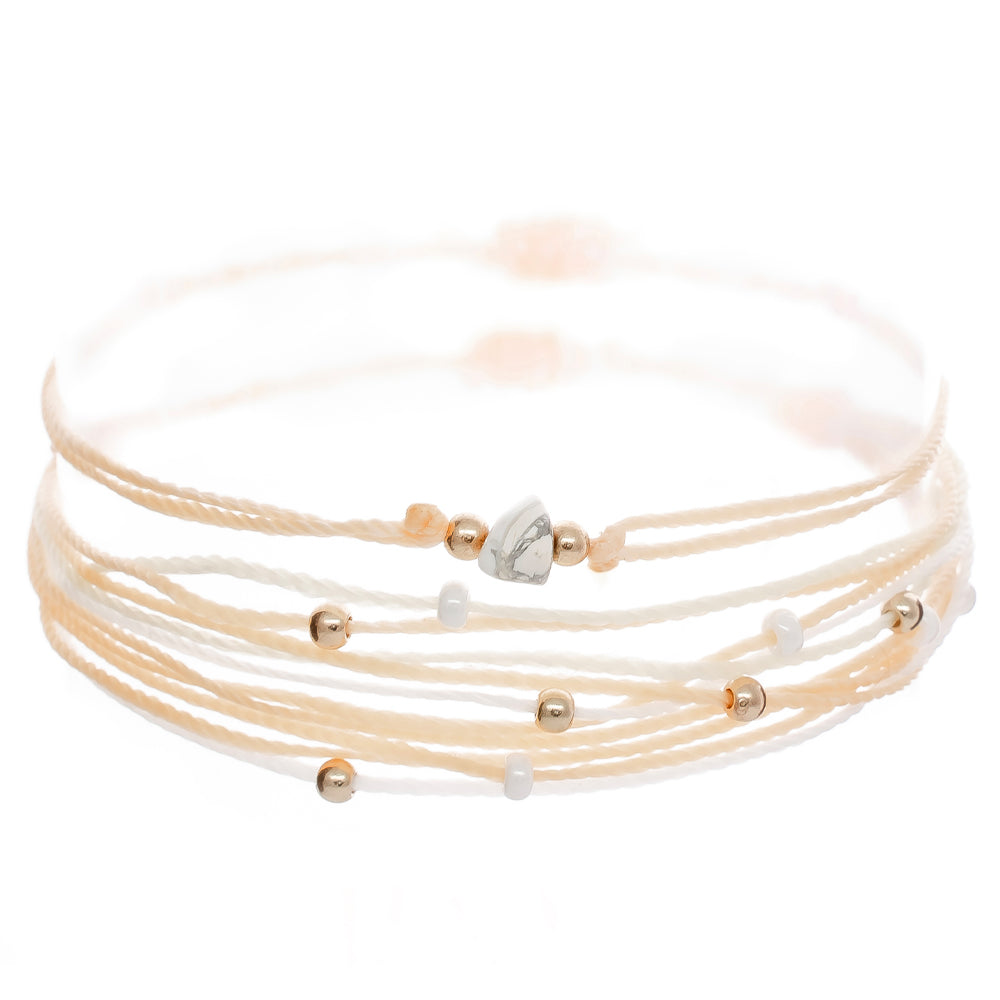 String Bracelet Stack with Rock