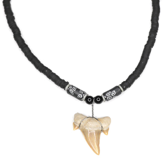 charming shark, jewelry, shark tooth necklace, men, unisex, fimo, bead, trendy, cool, black big, tooth, shark, pattern,