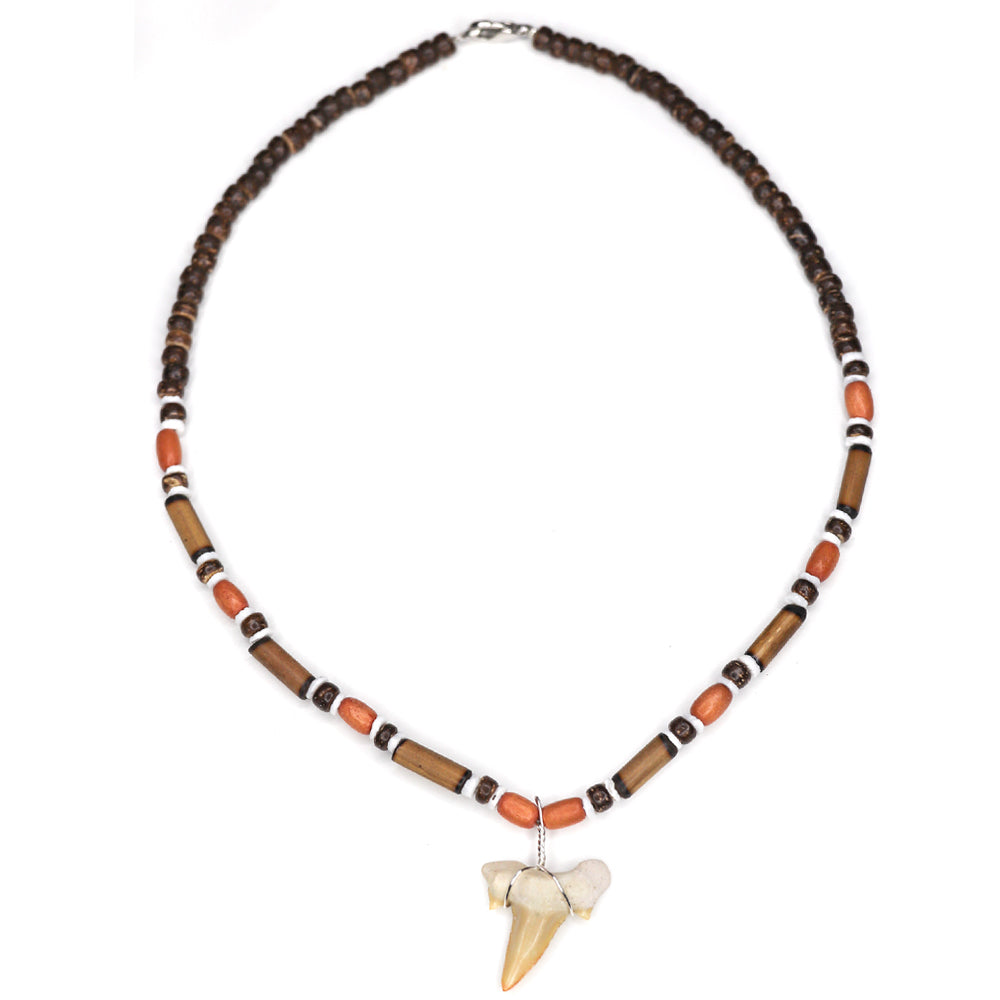 Coconut Bead Necklace Fossil Shark Tooth