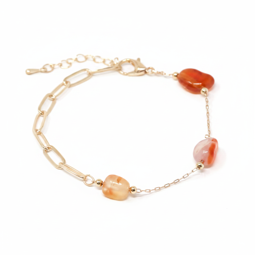 18K Gold Natural Stone Station Bracelet - Carnelian
