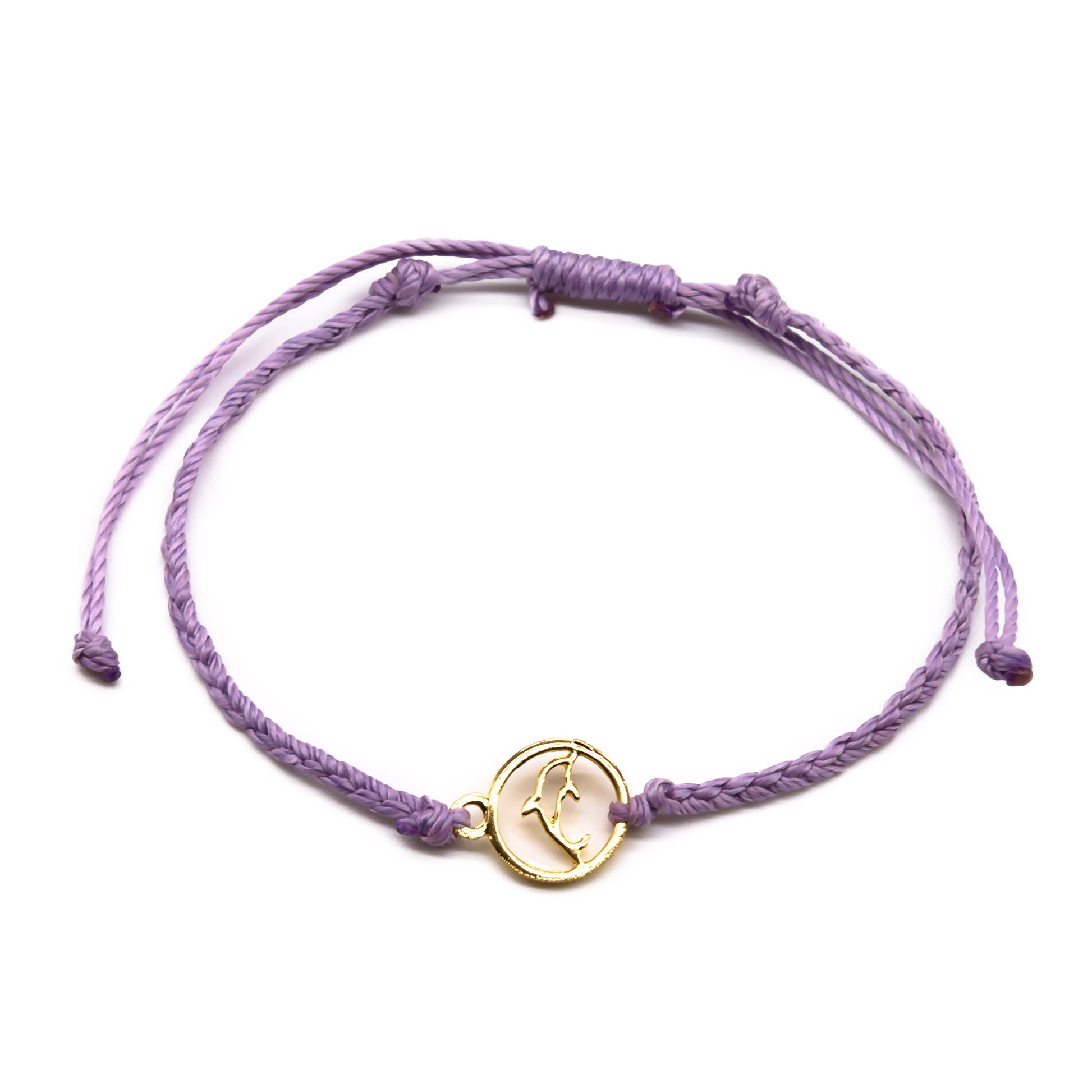 purple dolphin charm dainty string bracelet
