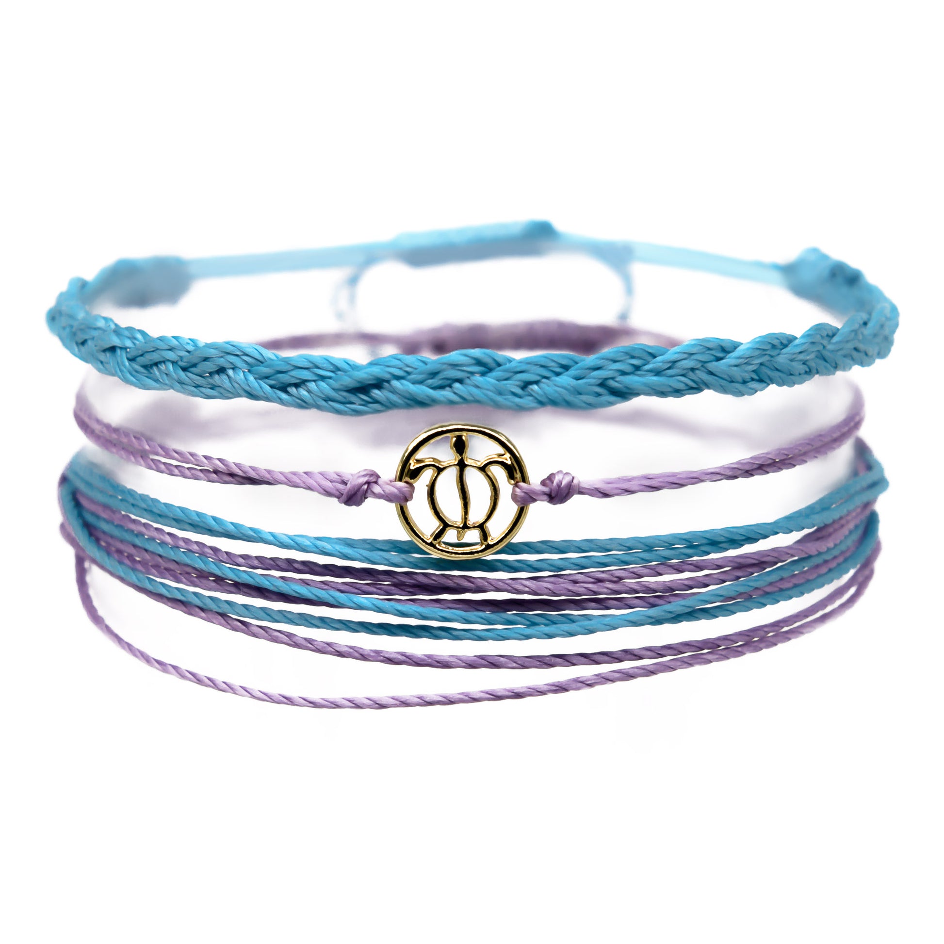 blue pink sea turtle string bracelet stack