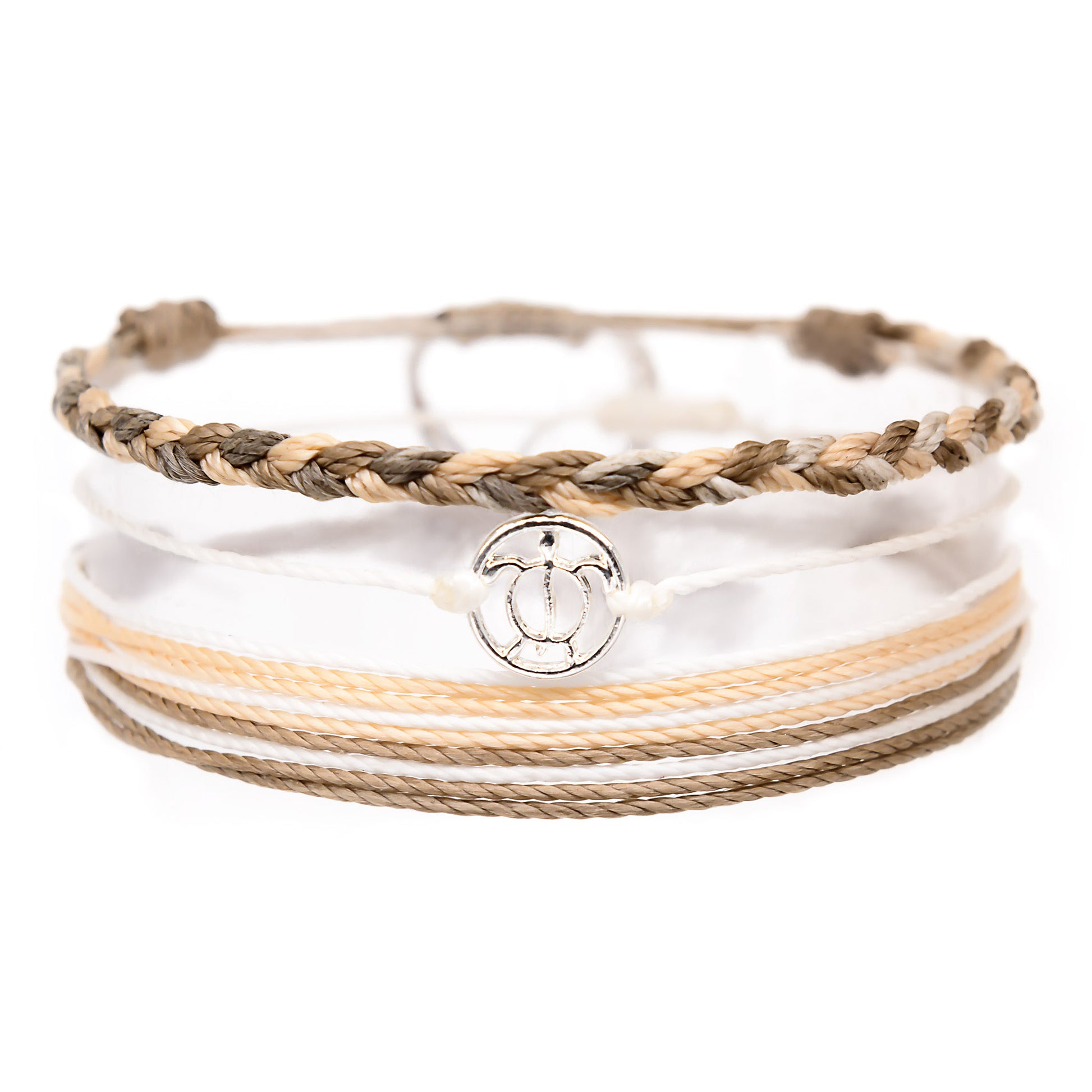 brown tan sea turtle string bracelet stack