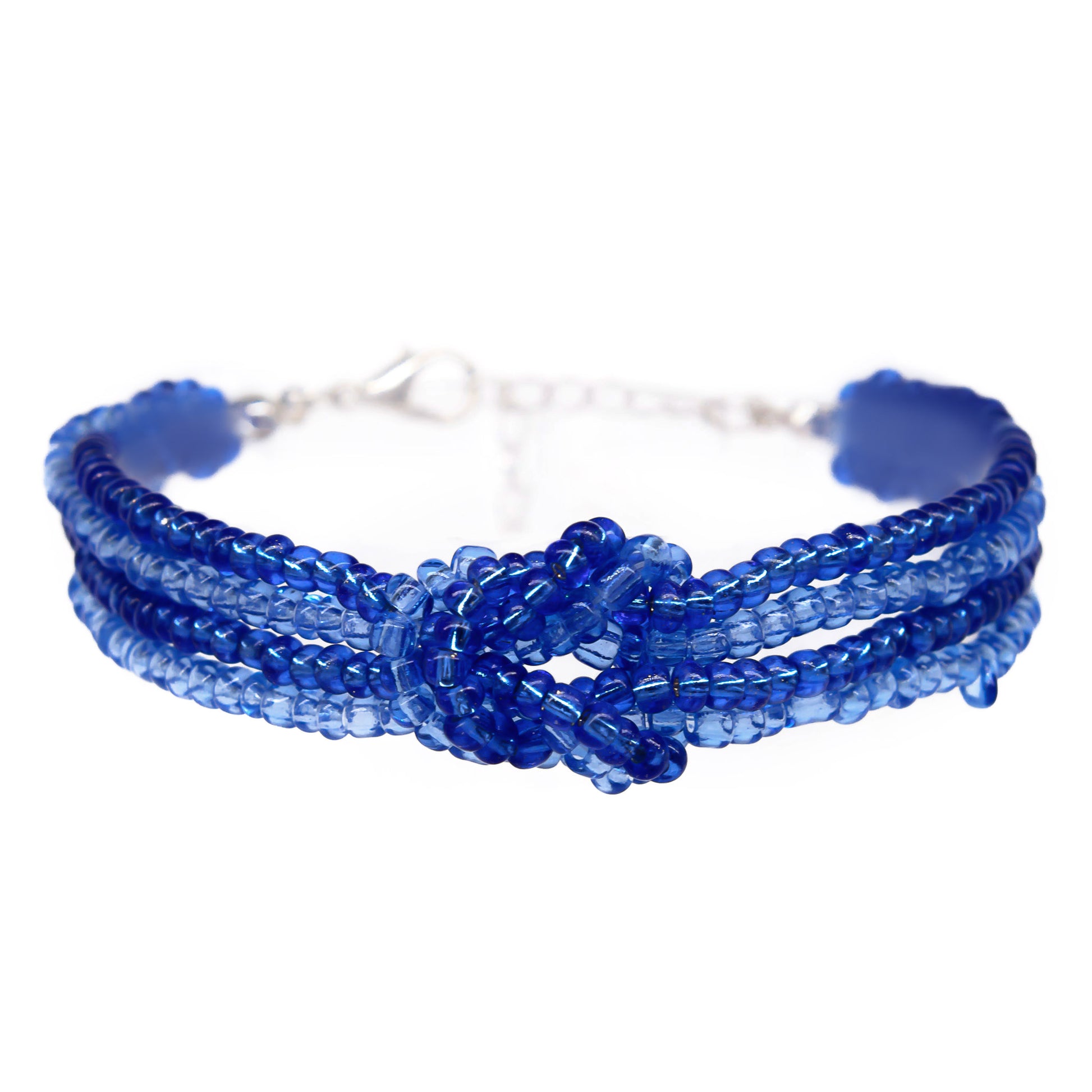 womens blue beaded knot bracelet