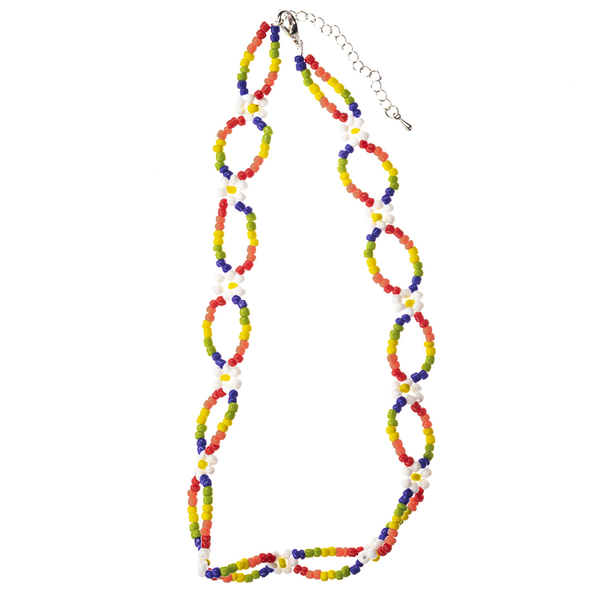 womens rainbow beaded flower necklace