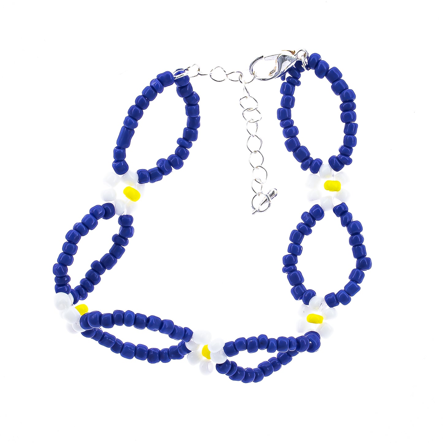 womens dark blue flower beaded loop bracelet