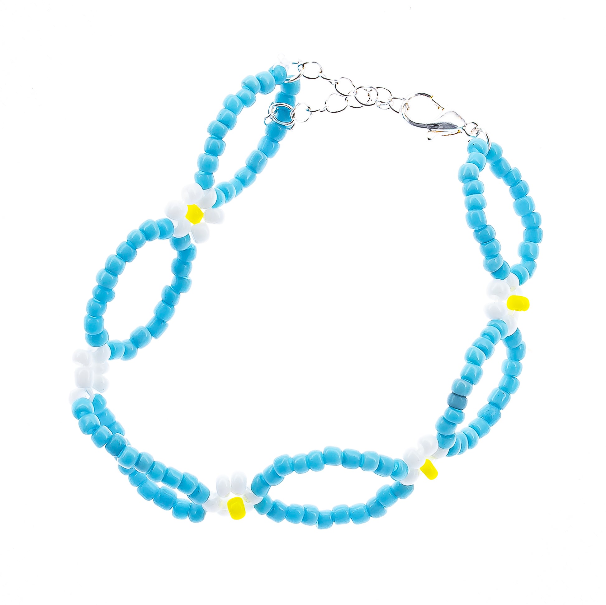 blue womens flower beaded loop bracelet